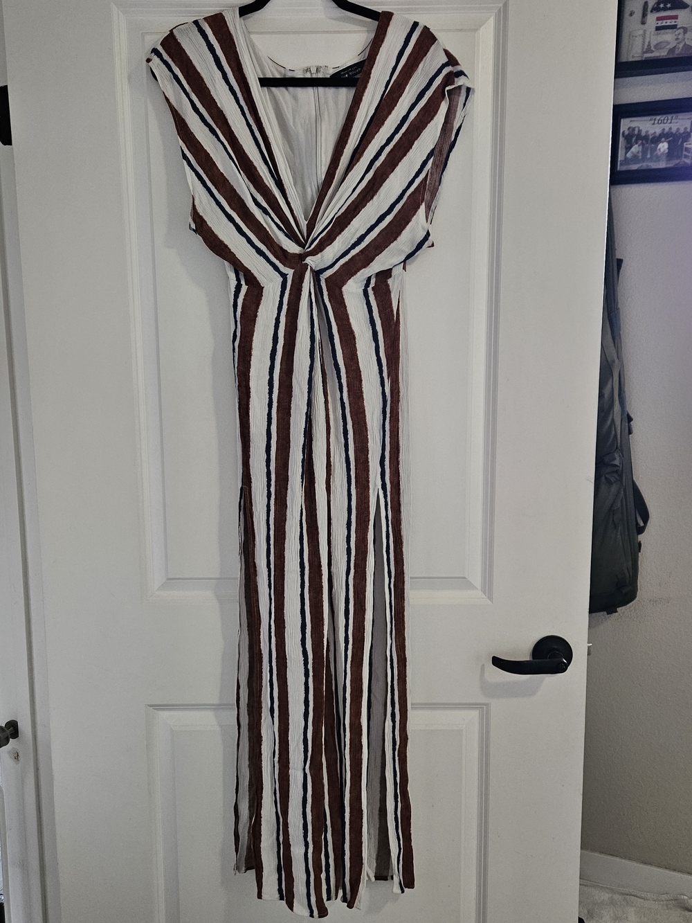 Blue Blush Striped Brown and White Maxi Dress - Size Small